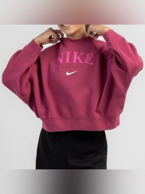 Nike Pink Logo Cropped Crewneck Sweatshirt